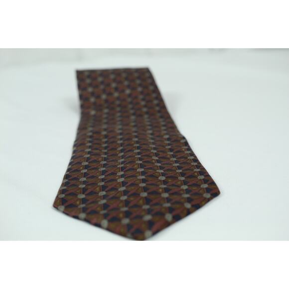 Calvin Klein Mens Silk‎ Tie Multi Color Geometric Navy Burgundy Gray - Picture 2 of 6